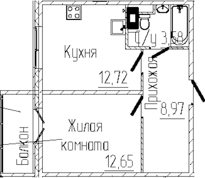 1-комнатная квартира 39.07 м², 5/8 эт., ЖК «SERTOLOVO PARK»